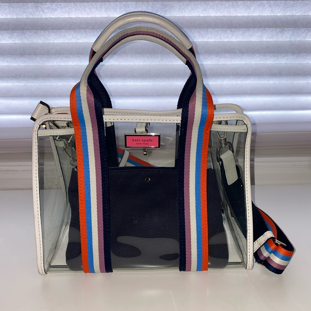 Kate Spade Clear Tote w/ Rainbow Striped Strap – Like New (No Tags)